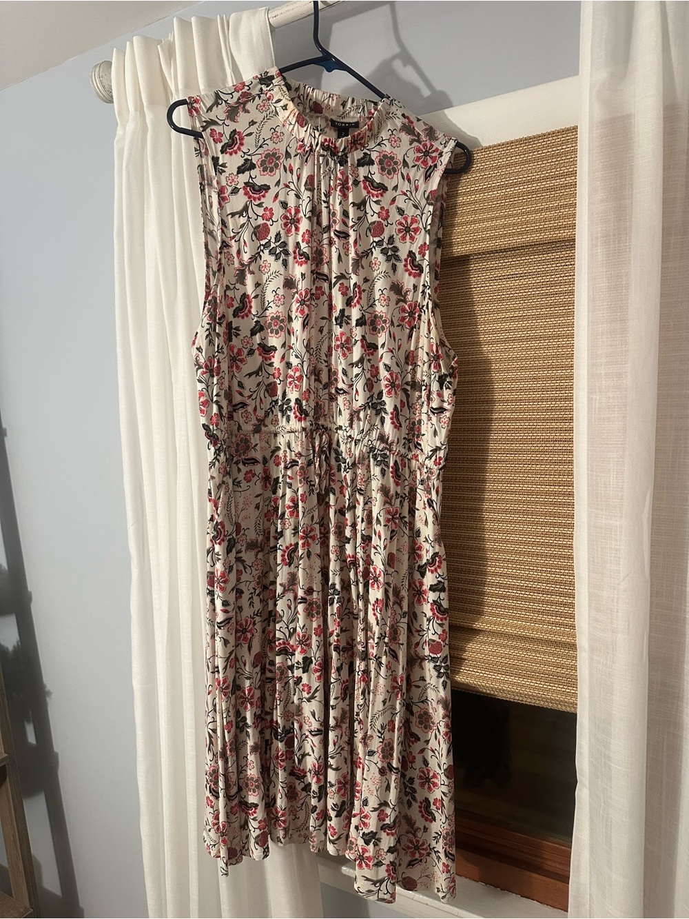 Sleeveless Floral Dress - Cream with Pink & Green